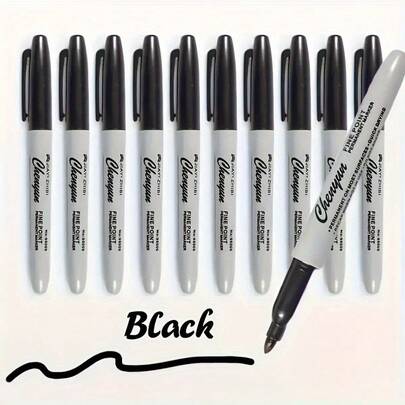 6/12pcs Fine Tip Black Permanent Markers, Colored Markers, Ideal For Office, School And Craft Projects