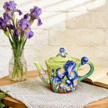 Handpainted Ceramic Classic Oil Painting Series - Vase, Canister, Sugar & Creamer, Coffee Filter Cup, Teapot, Butter Dish, Home & Kitchen Tabletop Decor, Gifts (Starry Sky, Sunflower, Iris) - Multicolor - View 14