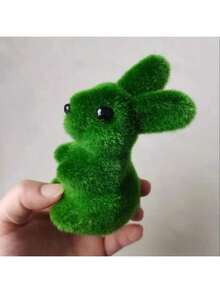 1pc Easter Green Foam Flocked Realistic 3D Moss Rabbit Decor, Garden Ornament - Green - View 2