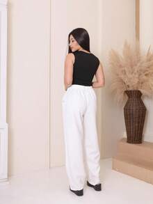 Women's Tailored Wide Leg Straight Leg Trousers With High Waist, Elastic Back, Side Pocket, Elegant And Comfortable, Loose Fit And Perfect Drape For The Office. - 離開 - 查看 3