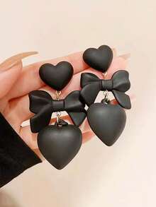 1 Pair Personalized Earrings, Valentine's Jewelry For Women, Customizable With Your Name, Black Heart Shaped Earring Pendant, Suitable For Daily Wear And Parties, Alloy Material, Laser Engraved Letters, Wedding Party Accessory, Valentine's Day Gift, Mother's Day Gift - Multicolor - View 9