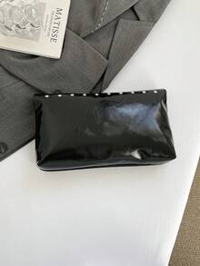 1个时尚纯色手提包，PU材质，大容量翻盖磁扣小方包，鳄鱼纹女士钱包，多功能派对晚宴包，适合女士旅行和购物 - 黑色 - 查看 4