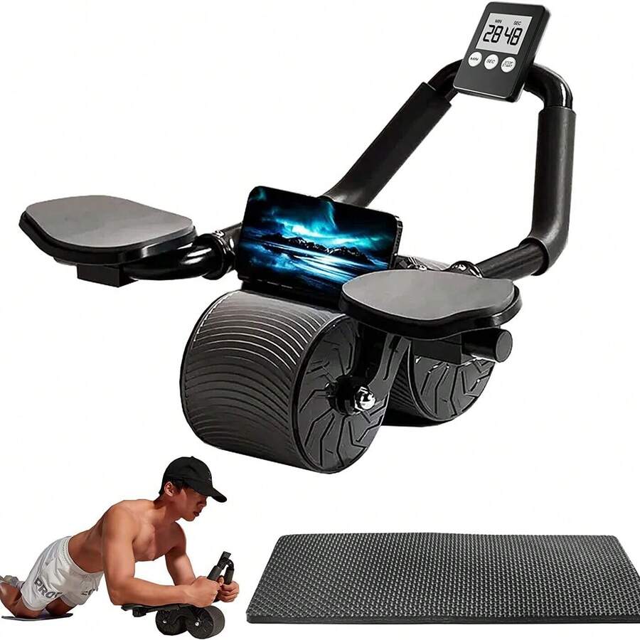 Ab Roller Wheel   Workout Abdominal Fitness Wheel For Core Muscles Training Automatic Rebound Ab Roller With Timer Ergonomic Design - màu đen - Xem 1