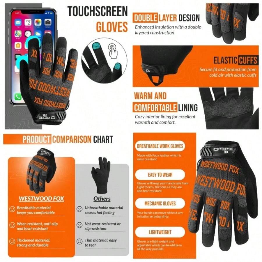 Guantes de trabajo de jardinera a prueba de espinas de jardn, flexibles y resistentes, de cuero, para mecnicos, trabajo, hombres y mujeres - 2X Grande + Anaranjado metálico - Ver 1