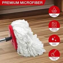 JEHONN Spin Mop Replacement Heads, Base, Handle For O-Cedar EasyWring 1 Tank System, Includes 2 Microfiber Refills, 1 Triangle Cover And 58 Inches Long Pole For Cleaning Bathroom Kitchen Tile Floor - trắng - Xem 7