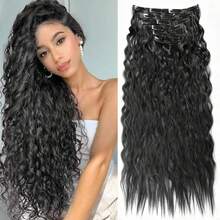  24inch 6PCS/Set Clip In Hair Extensions Synthetic Long Curly Wavy Hairpiece Black Brown Blonde Highlights Hair Extensions Natural Thick Deep Wave Hairpieces For Women - Multicolor - View 18