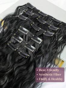  24inch 6PCS/Set Clip In Hair Extensions Synthetic Long Curly Wavy Hairpiece Black Brown Blonde Highlights Hair Extensions Natural Thick Deep Wave Hairpieces For Women - Multicolor - View 5