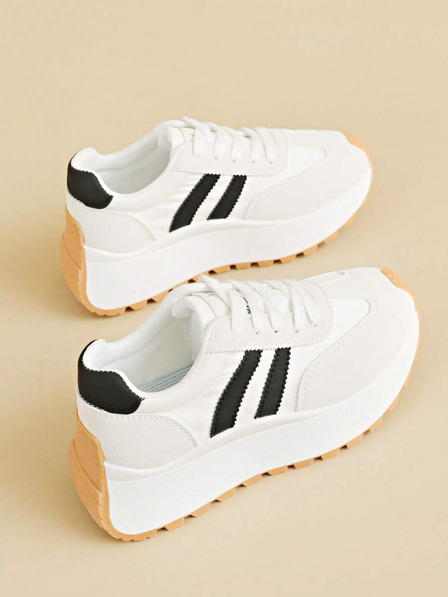 Nuevos tenis gruesos y abultados para mujeres, con aumento de altura, suela gruesa, zapatos deportivos casuales de bloques de color, para primavera/verano - Blanco - Ver 1