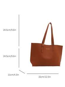 2pcs Women Brown Quilted Lining Shoulder Tote Bag, Fashion Large Capacity Combination Handbag With Snap Closure, Casual Street Style For Photography, Daily Commute - Brown - View 5