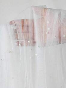 1 Peça Caminho de Mesa de Tule Estilo Boêmio 72*300cm, Decorado com Pérolas Falsas, Adequado para Chá de Bebê, Arco de Casamento, Decoração de Chá de Noiva, Mesa de Sobremesa, Casamento, Banquete, Festa e Outras Ocasiões - Tecido Branco Elegante - Multicolorido - Visão 8
