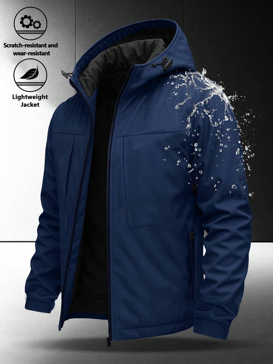 男士连帽夹克，整体简约设计。实用连帽，方便的拉链闭合，多个口袋兼具美观和收纳功能，适合日常通勤和轻度户外活动。 - 藍色 - 查看 1