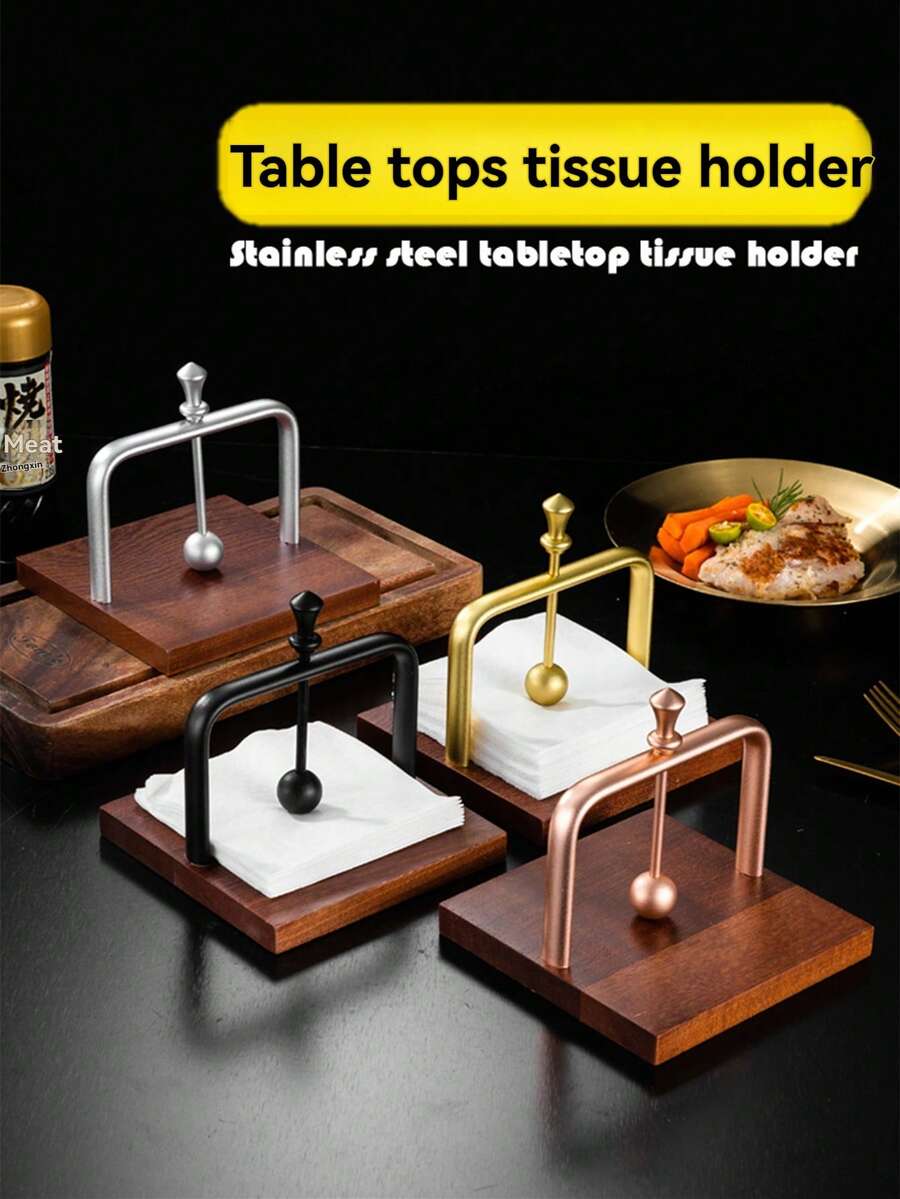 1 Stück Holz- und Aluminium Tischplatte Servietten Halter mit Kugelgewicht, Café-Stil Tissue Spender, Holzsockel Küchenrollenhalter für Restaurant Café Dekoration, Wohndekoration Akzent, robust, rustikaler Stil, platzsparend - Verschiedenfarbig - Übersicht 1