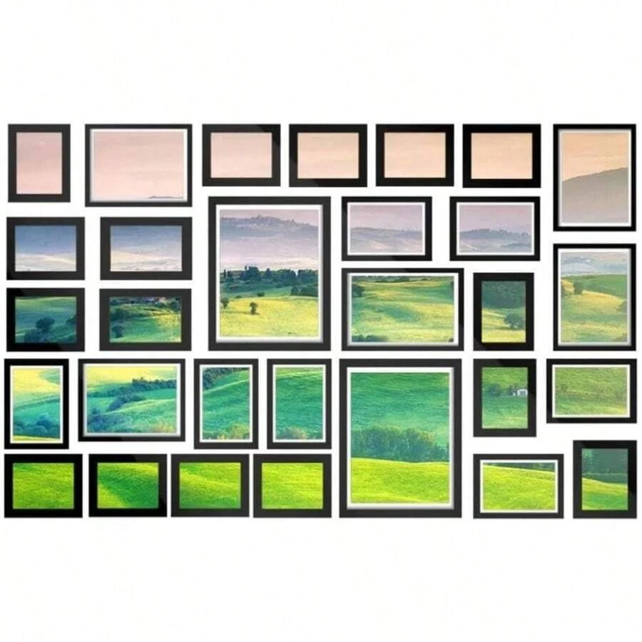 Photo Frame, Set Of 30 Art Photos Picture Display Frames Sets Gallery Wall Hanging Collage Decor Home Living Room Bedroom, Rectangle Glass Photograph Black - Black - View 1
