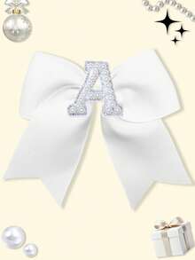 1pc 5 Inch Navy Blue 26 Letters A-Z Pearl Letters Personalized Back To School Ponytail Girl HairBow Teenagers Girl Hair Bows With Clips For Festivals Party School Girls Graduation Season Hairgrips For First Day Of School Classroom Girls Students,Teenagers Hair Accessories - White - View 25