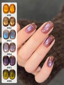 MeC 12毫升/瓶 秋冬蓝紫色闪亮玻璃珠猫眼凝胶指甲油 棕色指甲 蓝色指甲 全息可卸甲油胶 半永久UV/LED猫眼指甲油凝胶套装 女孩礼物 美甲沙龙DIY - 彩色 - 查看 3