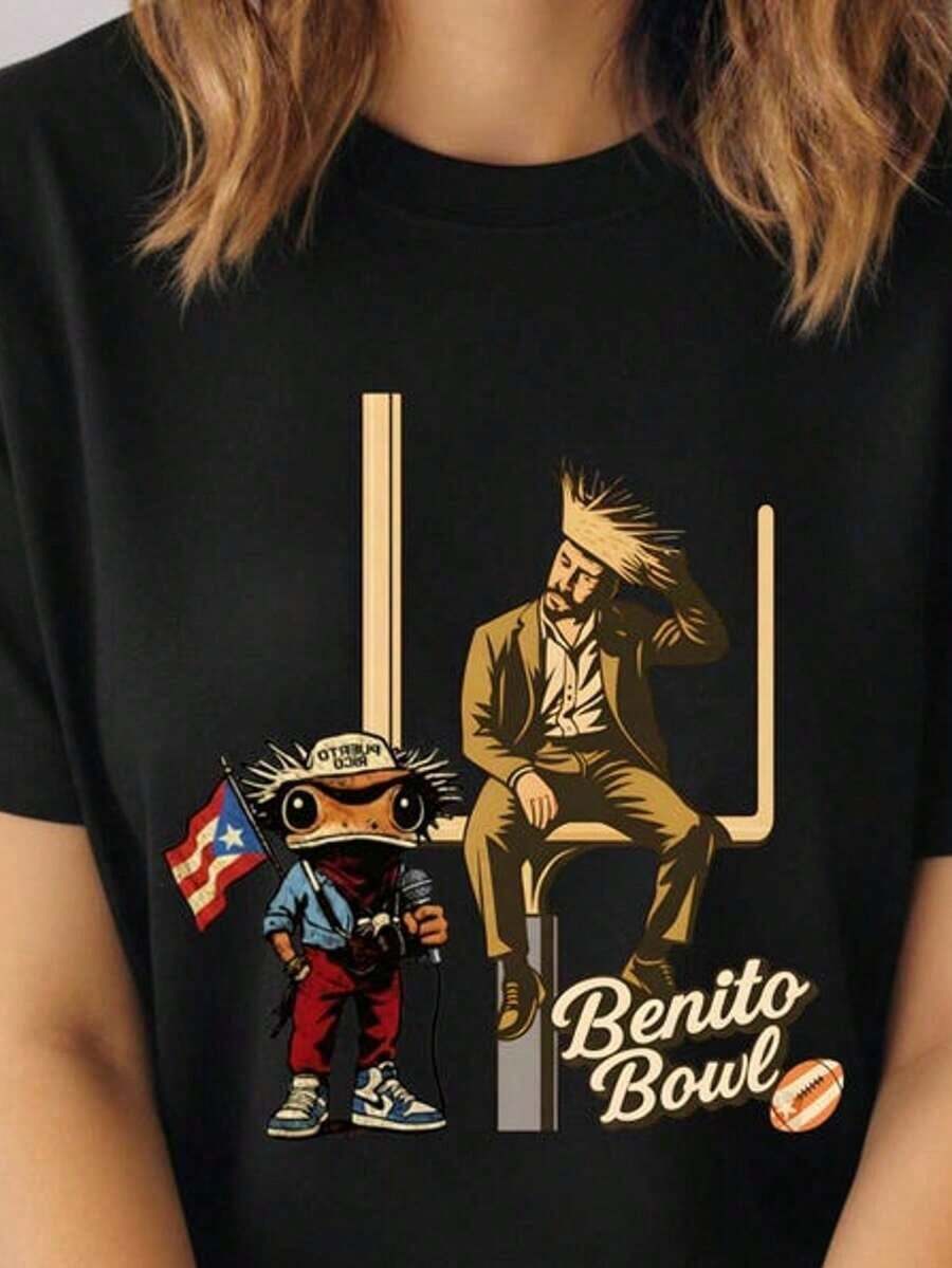 1Pcs,2026,Benito Bowl Here For The Benito Bowl Show Benito Bowl 2026 Shirt Half Time Show Football Party Game,Vintage Summer Tops For Women - 黑3 - 查看 1
