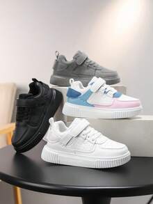 儿童新款低帮平底休闲运动鞋，柔软弹力鞋底设计，魔术贴搭扣，适合日常街头和公园穿着，轻便男女童运动鞋 - 灰色 - 查看 10