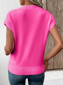 Short Sleeve Sweater For Women Crewneck Color Block Knit Tops 2026 Cap Sleeve Sweater Vest Spring - 玫紅色 - 查看 3