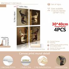 4 piezas/set de arte de pared con temática vintage de caballos, arte de pared con temática ecuestre, pintura de estilo rústico, adecuado como regalo, adecuado para decoración del hogar, decoración de habitaciones, decoración de dormitorios, decoración de salas de estar, decoración de baños, decoración de paredes, opcional con marco de arte de pared. - Marrón - Ver 19