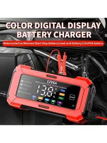 1个12V 6A智能液晶显示屏电池充电器，汽车电池充电器，适用于汽车、卡车、摩托车、割草机、船只等2-100Ah电池。具有电压检测、温度补偿、充满电自动停止功能，110V-240V~电源（欧规）。 - EU Plug - 查看 2