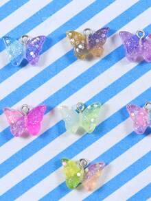 10pcs Random Style Resin Colorful Fresh Gradient Fine Glitter Butterfly Earrings, Ear Drops, Keychains, DIY Jewelry Accessories - Multicolor - View 4