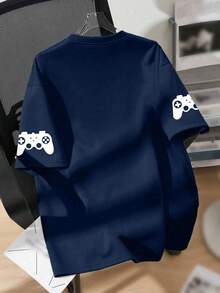1pc Boys' Game Themed T-Shirt With "Eat, Sleep, Game" Slogan, Suitable For School Everyday Wear In Spring/Summer - Navy Blue - View 2