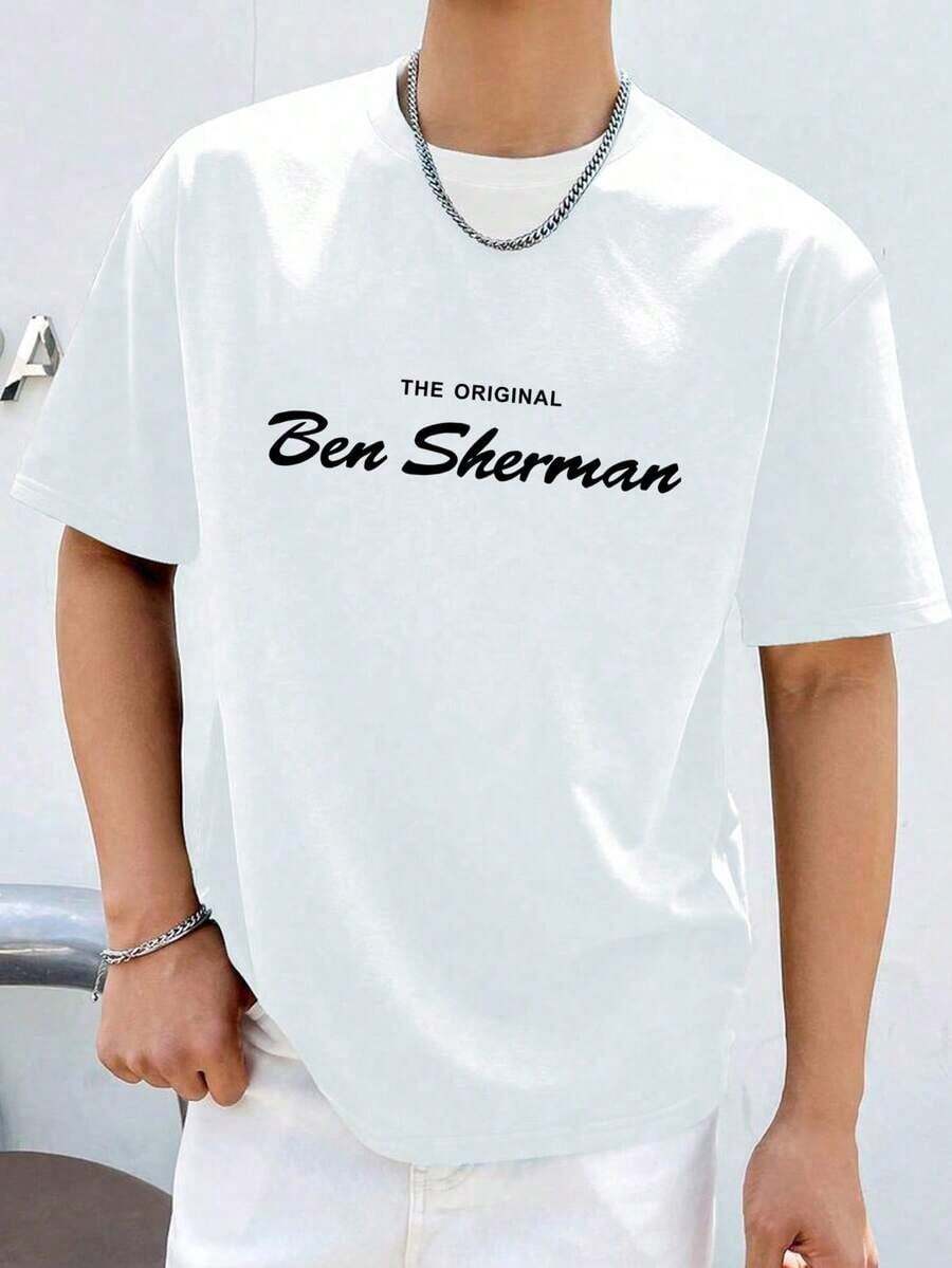 Men's "The Original Ben Sherman" Pattern T-Shirt, Short Sleeve, Round Neck, Casual Summer T-Shirt, Machine Washable, Comfortable Outdoor Casual Wear, Soft And Comfortable Top - trắng - Xem 1