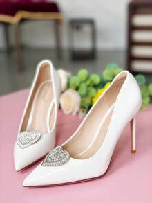 1 Pair Detachable Fully Rhinestone Heart Shaped Shoe Clips - Silver - View 8