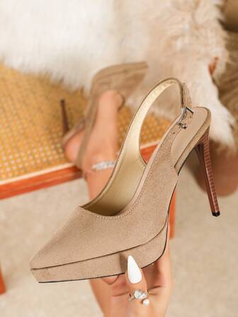 Women's Apricot Suede Super High Stiletto Heels, Fashionable & Elegant Sexy Work Pumps With Platform, Pointed Toe, Versatile For Party & Occasions