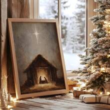 1幅基督教帆布海报，圣诞马槽壁画，描绘了小耶稣的形象，节日圣诞装饰家居艺术品，神圣的圣诞主题壁画，适用于家居装饰、墙面装饰、客厅装饰、卧室装饰、房间装饰，充满灵性的圣诞家居装饰，信仰灵感基督教可打印风格 - 彩色 - 查看 8