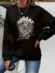 SP5DER Web Black Hoodie - Y2K Spider Graphic Sweatshirt - Spooky Streetwear Pullover - 黑色 - 查看 10