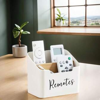 TV Remote Holder, Remote Control Holder Desk Storage Organizer Box, Remote Control Holder Caddy With 2 Compartments Container