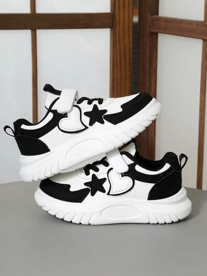 1 Pair Cute Star & Heart Decor Children's Casual Thick Sole Sports Shoes, Suitable For Daily Wear, School, Sports, All Seasons