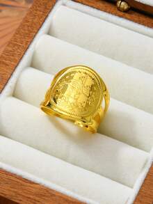 Adjustable Wide Band Gold-Tone Fashionable Ring, Middle Eastern Style Jewelry - Gold - View 6