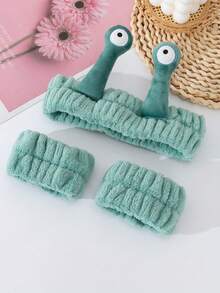1 pieza/Set de 3 piezas Diadema y muñequera con tentáculos de caracol de peluche de dibujos animados, diadema de maquillaje linda, diadema para lavar, accesorio para el cabello 3D, diadema de peluche suave, diadema elástica, muñequera para el cuidado de la piel, diadema para mujer, muñequera, aro para el cabello, pinza para el cabello, muñequera de felpa de coral, decoración de baño, adecuado para el baño, artículos para el hogar, Pascua, San Valentín, accesorios de ropa del Ramadán, regalo para mujer, accesorios para el cabello. - Verde - Ver 4