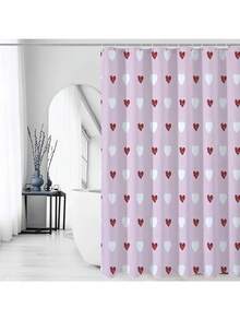 1/4pcs Valentine's Day Graffiti Heart Shaped Mother's Day Bathroom Curtain Set, Including Bathroom Carpet, U-Shaped Mat, Toilet Lid Cover, Waterproof Shower Curtain With 12 Hooks, Bathroom Decor, Romantic Red Pink White Printed Artistic Bathtub Decor