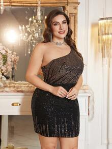 Fuaheng Plus Women's One-Shoulder Tassel Slim-Fitting Sequin Temperament-Wrap Cocktail Dress - Gold - View 6