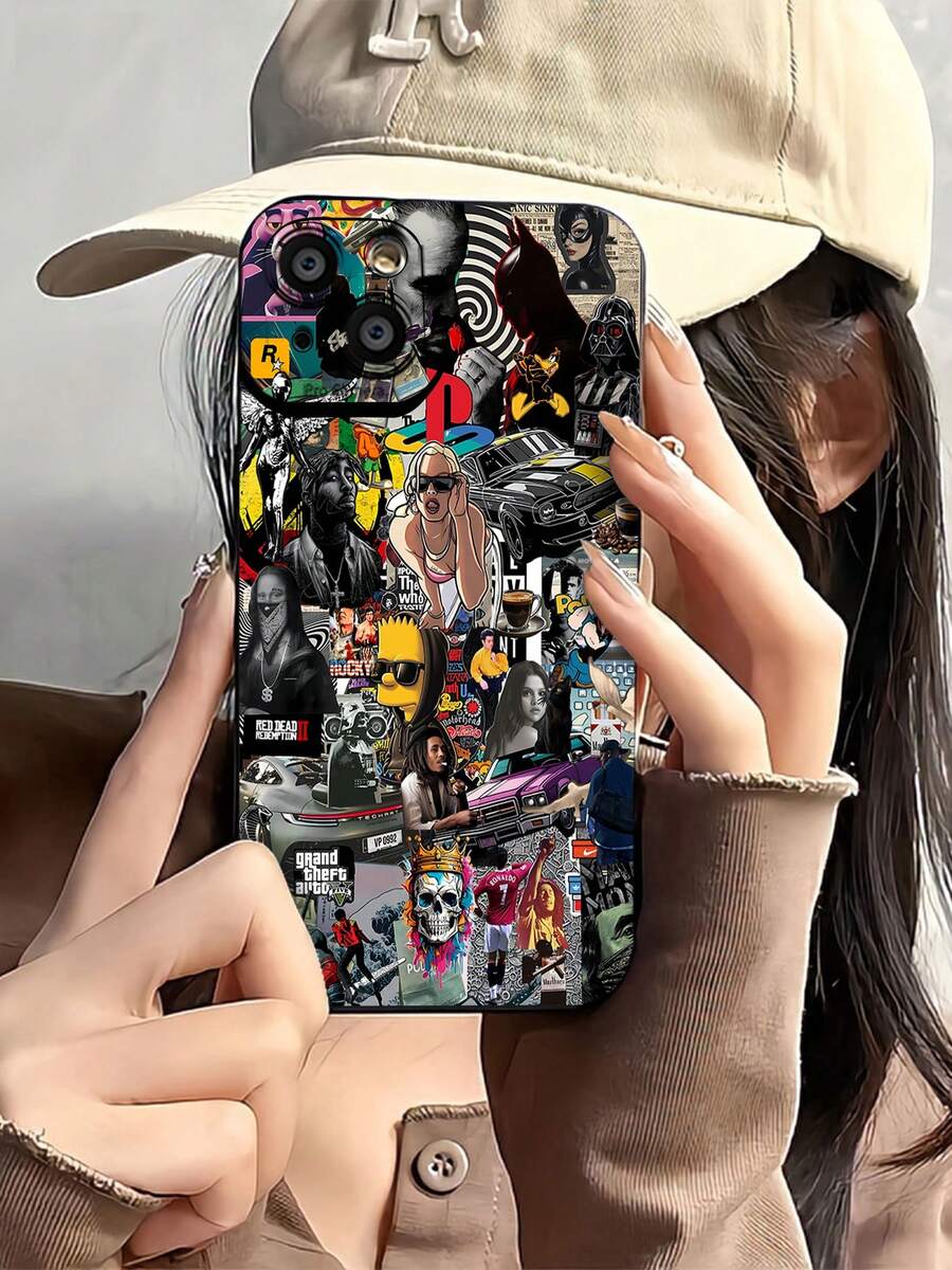 Diseño de póster de collage de cultura pop. Esta elegante funda es compatible con los modelos 16, 15, 14 Pro Max, 13, 12, 11, XR y XS Plus. Fabricada en silicona TPU, ofrece protección contra golpes y caídas, además de una sensación superior. Es un regalo ideal para familiares, amigos y seres queridos, y una opción perfecta para Navidad.funda de , funda de 16, Navidad, fundas de , funda de 15, 17 Pro Max, fundas para , funda de 16 Plus, regalos de Navidad - Negro - Ver 1