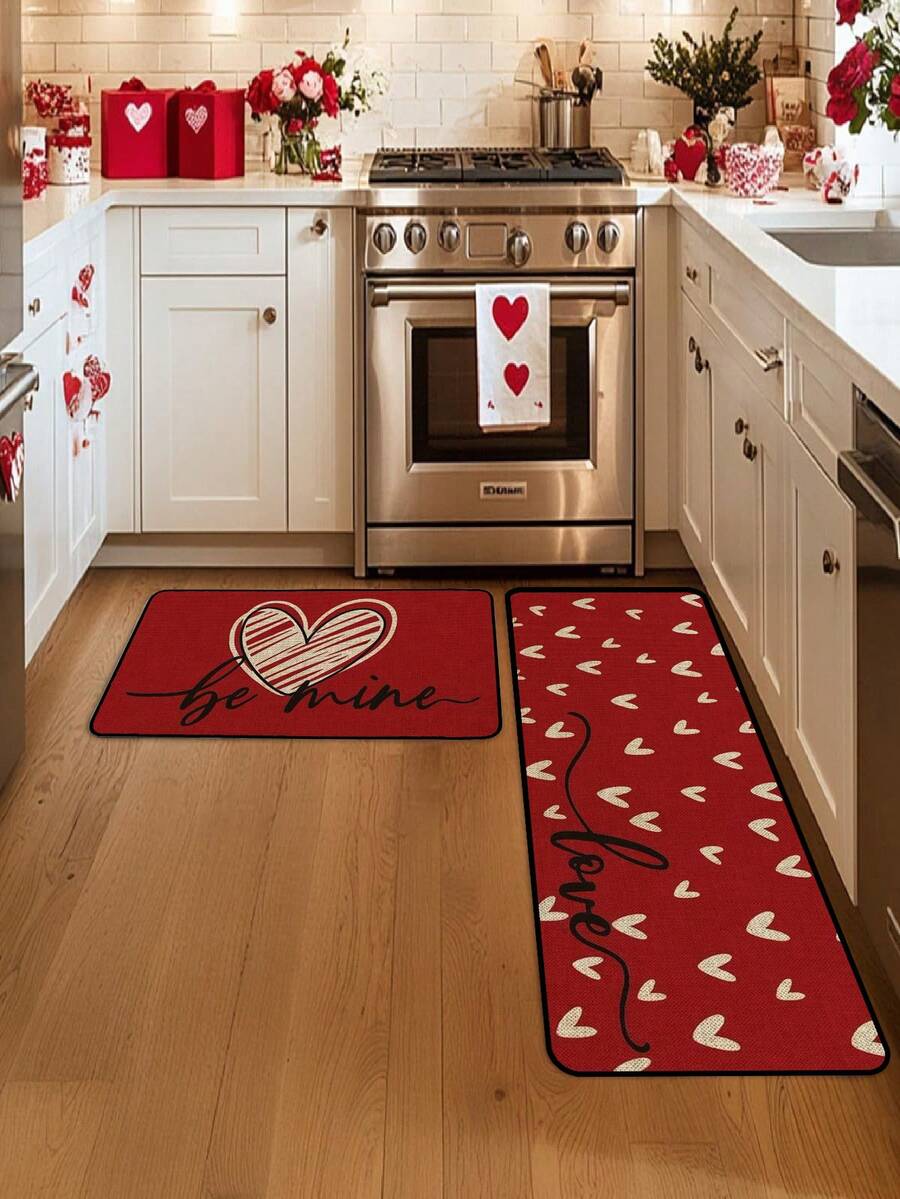 1pc Valentine's Day Theme Carpet, Minimalist Design, Velvet Carpet, Soft & Skin-Friendly, Indoor Doormat, Kitchen Rug, Bathroom Mat, Small Rug, Holiday Decor Carpet, Washable - Multicolor - View 1