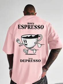 Men's Casual Versatile Simple Cute Abstract Tea Cup Print Short Sleeve T-Shirt - Pink - View 1