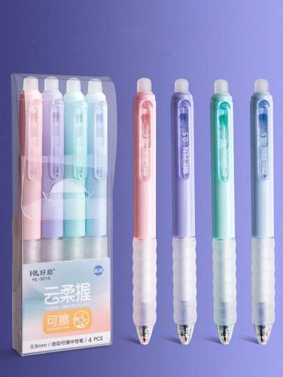 4pcs Lavender Erasable Pens, Blue Erasable Gel Ink Pens, 0.5mm Fine Point, Refillable With Erasable Gel Ink, Ballpoint Pens With Eraser Tip, Suitable For School Supplies