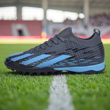 1 Pair Unisex Studded Football/Soccer Training Shoes, High-Top Outdoor Team Sports Shoes For Artificial Turf, Hard Court, Indoor Training Field, Professional Large Size Rugby Shoes, Men's Professional Sports Shoes With PU Front Lace-Up, Non-Slip Rubber Sole, TF Short Studs, Lightweight High-Performance Anti-Slip Design, Professional Football Boots, Factory Direct - Gray-blue - View 9