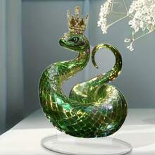 2D Flat, 1pc Traditional Style Jade Green Snake Acrylic Statue - Elegant Animal Theme Desktop Decor, No Feathers, No Power Needed - Perfect Gift For Valentine's Day, Christmas, Thanksgiving, New Year - Suitable For Home And Office Decor - Indoor/Outdoor Use - Multicolor - View 6