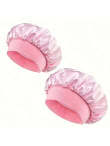 1/2pcs Silk Sleep Cap, Satin Hair Cap, Soft Elastic Silk Sleep Cap, Curly Hair Silk Hair Cover (Black And Pink)