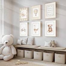 1 Stück Leinwandkunst, neutrale Stil Kinderzimmer Galerie Wanddekoration, sanftes beige Kinderzimmer Dekoration Teddybär Muster Entchen Thema Vintage Reise-Stil Buchstaben Poster - gerahmte Kinderzimmer Wandkunst, Mädchen Kinderzimmer Wanddekoration, Baby Mädchen, Baby Jungen, Mädchen Schlafzimmer Mädchen Kinderzimmer Dekorative Kunst, Baby Produkte Kinderzimmer Poster - Verschiedenfarbig - Übersicht 6