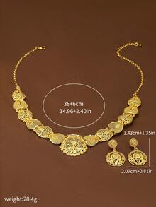 Bộ 3 món sang trọng, tinh tế hình trái tim và hoa hướng dương mạ vàng 18k, gồm dây chuyền và bông tai, thích hợp cho phụ nữ và bé gái dự tiệc cưới hoặc đeo hàng ngày. - Vàng - Xem 4