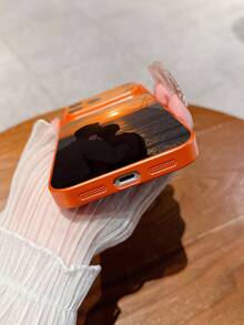 1pc Customized Couple Atmosphere Photo Orange Luxury Fashion Large Window Tempered Glass With Lens Protection Matte Anti-Drop Phone Case Compatible With IPhone 17/17Pro/17ProMax/17Air/16/16Pro/16ProMax/16Plus/15/15Plus/15Pro/15ProMax/14/14Plus/14Pro/14ProMax/13/13Pro/13ProMax/12/11 Phone Accessories Full Coverage High-End Protective Cover - Orange - View 5