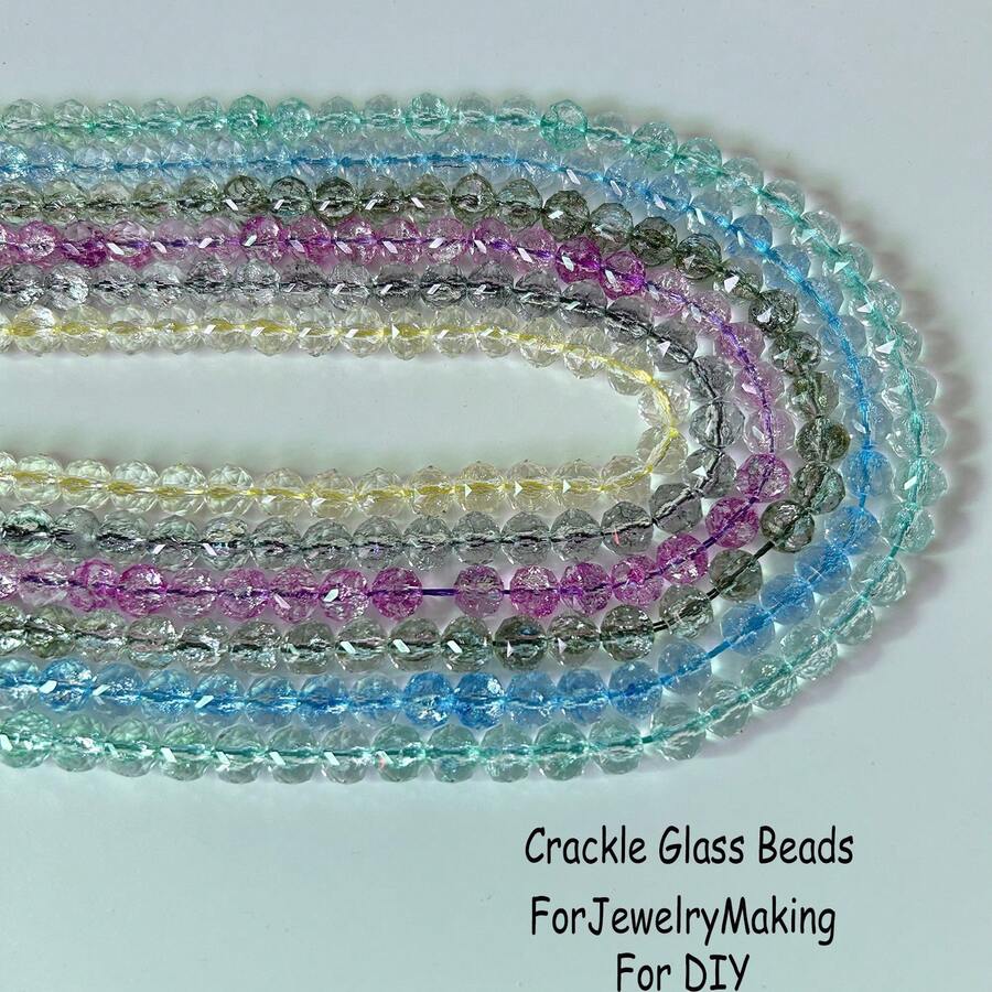 1 Strand Of Approx. 52pcs 8mm Faceted Crackle Glass Beads, For Women Bracelet, Necklace, Earring, Jewelry Making Supplies