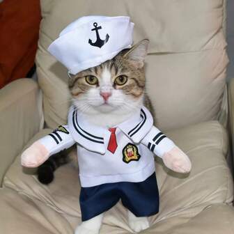 Funny Pet Dog Cat Costume Outfit, Cosplay Sailor Suit Hat Clothes For Small/Medium Dogs Cats, Poodle Corgi British Shorthair