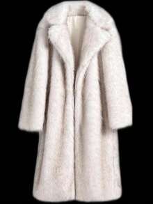 Autumn/Winter New Solid Color Loose Long Faux Fur Coat, Warm And Thick Plush Jacket For Women - White - View 10